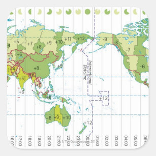 Digitale illustratie van de wereldkaart die tijd t vierkante sticker