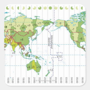 Digitale illustratie van de wereldkaart die tijd t vierkante sticker