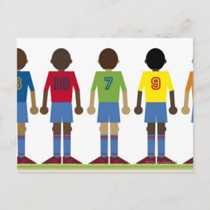 Digitale illustratie van vijf footballs spelers; briefkaart