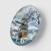 Digitale illustratie van zeilschip in de oceaan ronde klok (Hoek)