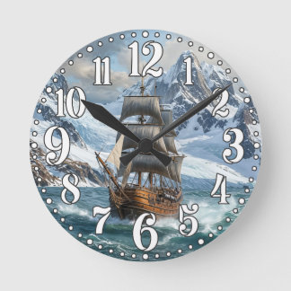 Digitale illustratie van zeilschip in de oceaan ronde klok