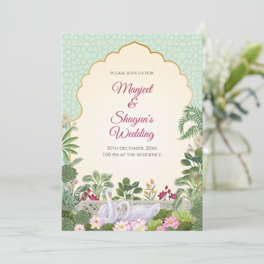 Digitale Indiase bruiloft uitnodiging Hindoe bruil (Staand voorkant)