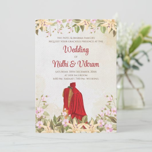 Digitale Indiase bruiloft uitnodigingen & Indiase  (Staand voorkant)