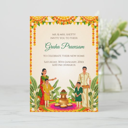 Digitale Indiase Gruhapravesham Housewarming uitno Kaart (Staand voorkant)