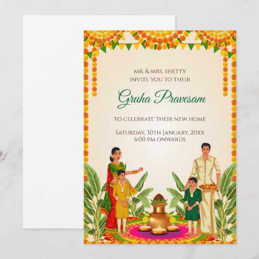 Digitale Indiase Gruhapravesham Housewarming uitno Kaart (Voorkant / Achterkant)