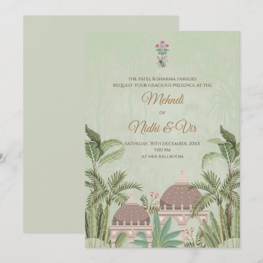 Digitale Indiase trouwkaarten Hindoe uitnodigingen (Voorkant / Achterkant)