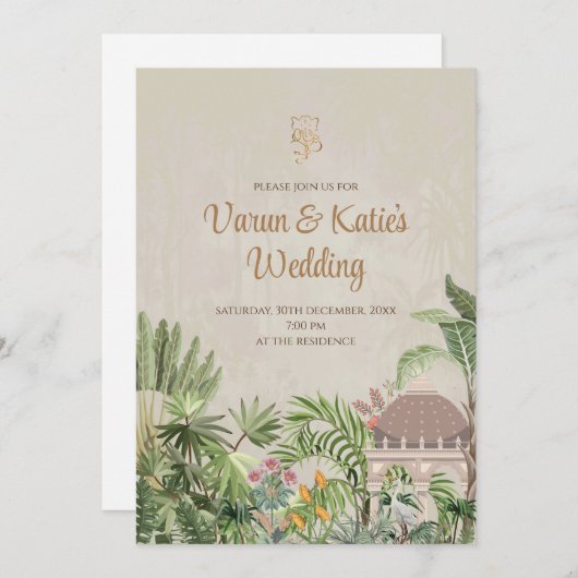 Digitale Indiase uitnodiging & Hindoe trouwkaart (Voorkant / Achterkant)
