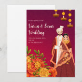Digitale Indiase uitnodiging Hindoe trouwkaart (Voorkant / Achterkant)