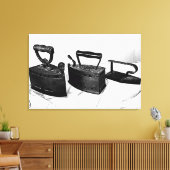 DIGITALE INKT op drie oude strijkijzers op canvasp Canvas Afdruk (Insitu (Woonkamer))