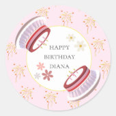 Digitale kaars 3D taart verjaardag viering Ronde Sticker (Voorkant)