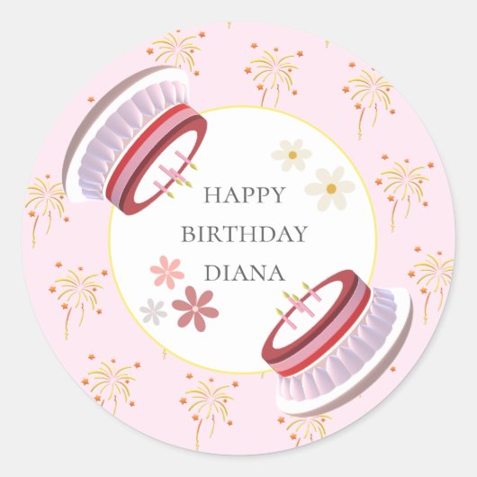 Digitale kaars 3D taart verjaardag viering Ronde Sticker (Voorkant)
