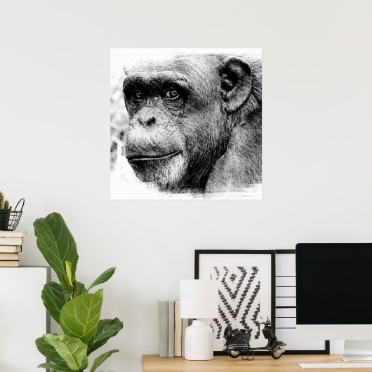 Digitale kettingpanch voor zwarte en witte chimpan poster (Thuiskantoor)