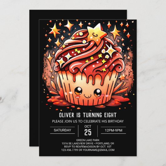 Digitale Kinderen Muffin Verjaardag Kaart (Voorkant / Achterkant)