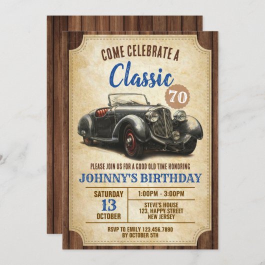 Digitale klassieke auto verjaardag uitnodiging. kaart (Voorkant / Achterkant)