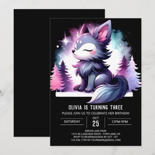 Digitale Kleine Wolf Verjaardag Kaart (Voorkant / Achterkant)