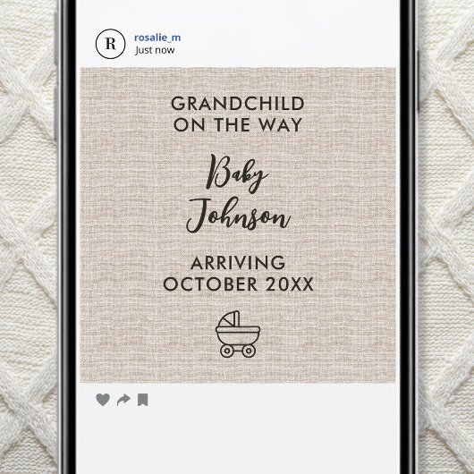 Digitale kleinkind op komst Linen luxe baby Aankondiging
