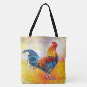 Digitale kleurenillustraties met kleurrijke rooste tote bag
