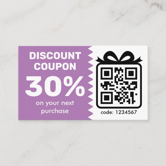 Digitale Korting Coupon met QR Code Logo Lavender (Voorkant)