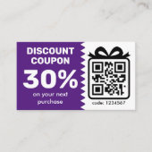 Digitale Korting Coupon met QR-code Paars Visitekaartje (Voorkant)