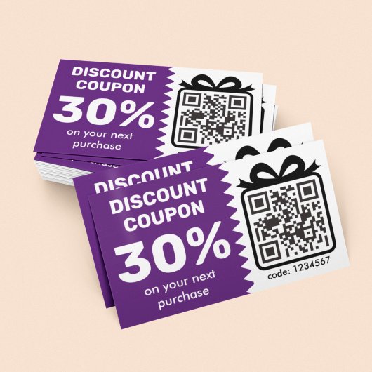 Digitale Korting Coupon met QR-code Paars Visitekaartje