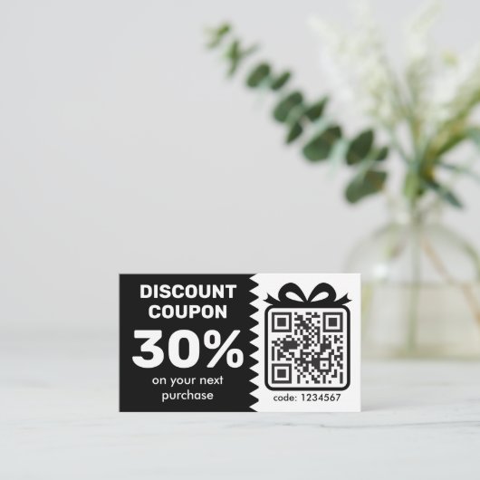 Digitale Korting Coupon met QR-code zwart (Staand voorkant)