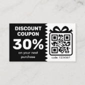 Digitale Korting Coupon met QR-code zwart Visitekaartje (Voorkant)