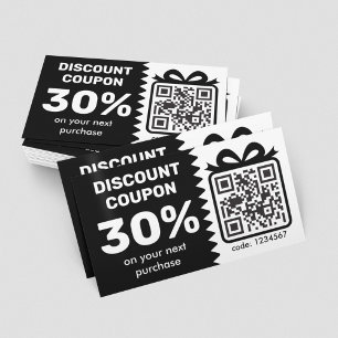Digitale Korting Coupon met QR-code zwart Visitekaartje