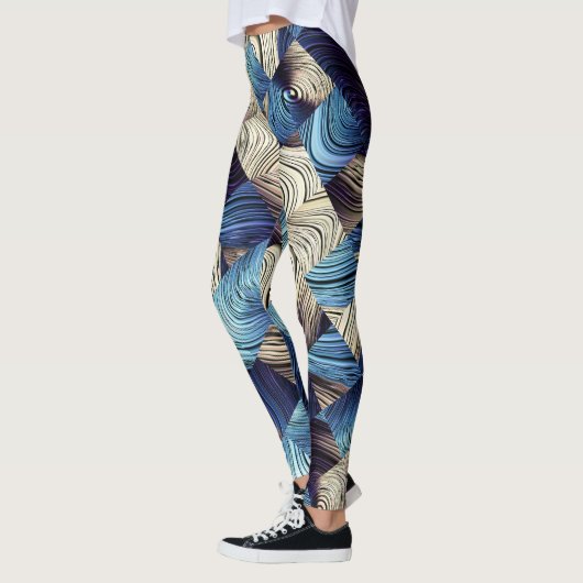 Digitale Kunst Blauw Abstract Vierkanten Leggings (Links)