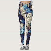 Digitale Kunst Blauw Abstract Vierkanten Leggings (Voorkant)