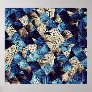 Digitale Kunst Blauw Abstract Vierkanten Poster