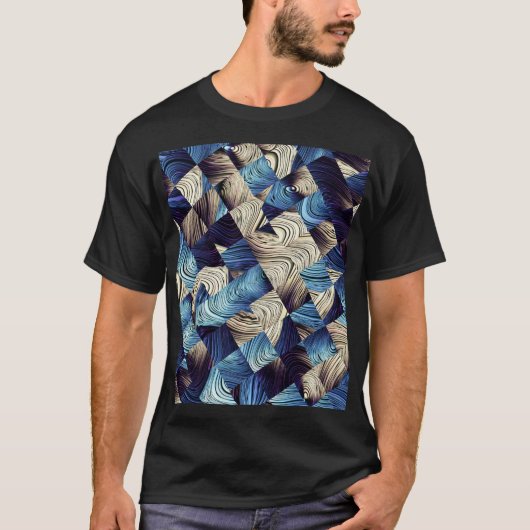 Digitale Kunst Blauw Abstract Vierkanten T-shirt (Voorkant)