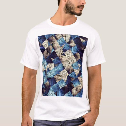 Digitale Kunst Blauw Abstract Vierkanten T-shirt (Voorkant)