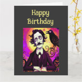 Digitale kunst  Edgar Allan Poe Raven Birthday Kaart (Gele Bloem)