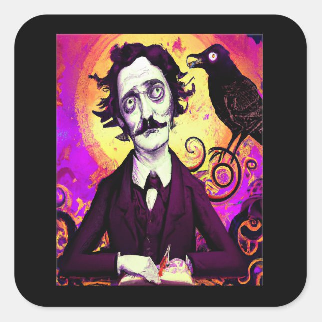 Digitale kunst  Edgar Allan Poe Raven Vierkante Sticker (Voorkant)