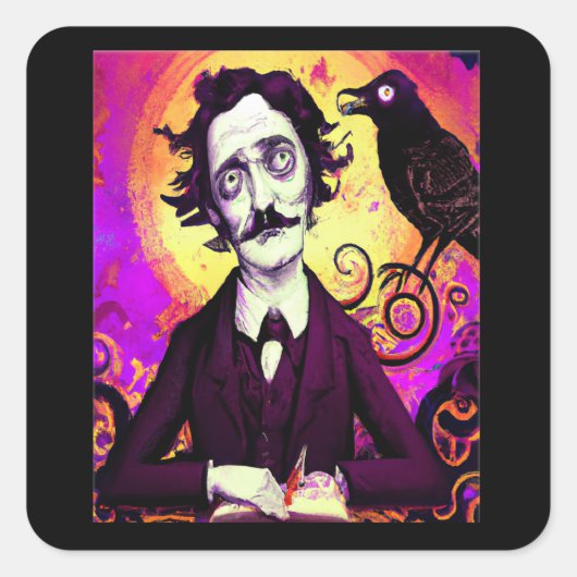Digitale kunst  Edgar Allan Poe Raven Vierkante Sticker (Voorkant)