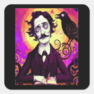Digitale kunst Edgar Allan Poe Raven Vierkante Sticker