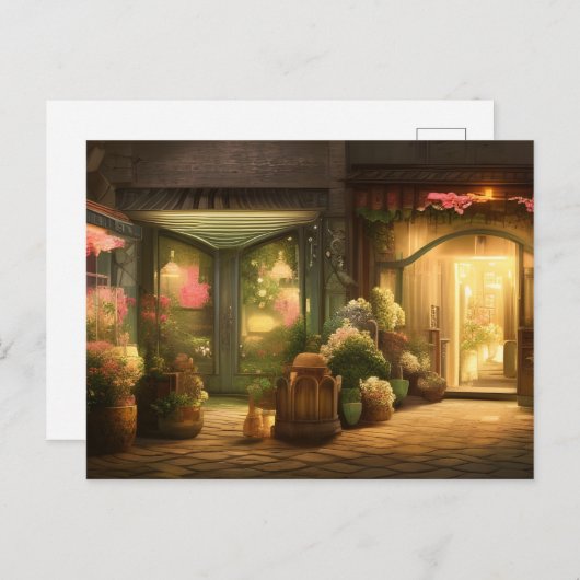 Digitale kunst met een bloeiende winkel briefkaart (Voorkant / Achterkant)