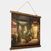 Digitale kunst met een bloeiende winkel hangend wandkleed (Gebogen)
