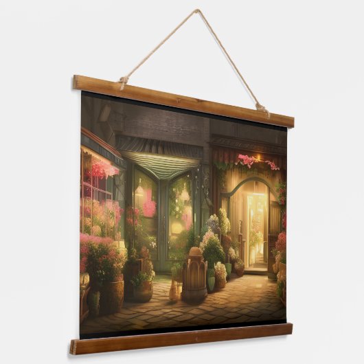 Digitale kunst met een bloeiende winkel hangend wandkleed (Gebogen)