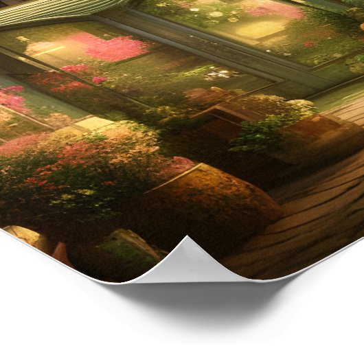 Digitale kunst met een bloeiende winkel poster (Hoek)