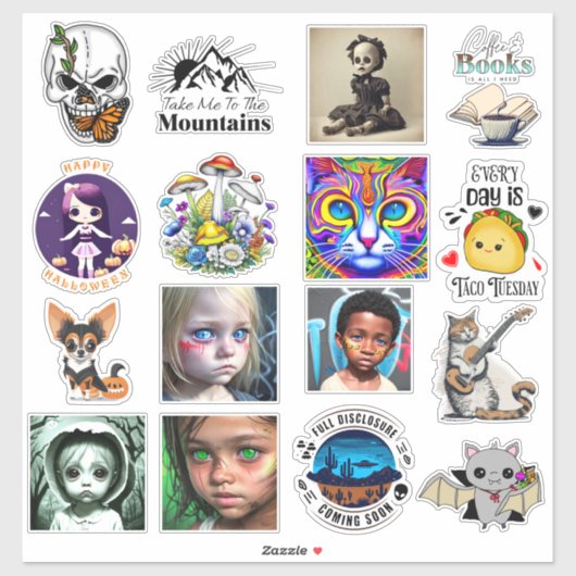 Digitale kunst met schedel en vlinder sticker (Vel)