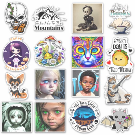 Digitale kunst met schedel en vlinder sticker (Voorkant)