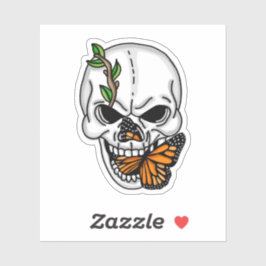 Digitale kunst met schedel en vlinder sticker