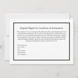 Digitale kunst Print Certificaat van echtheid Bedankkaart