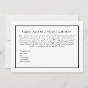 Digitale kunst Print Certificaat van echtheid Bedankkaart