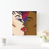 Digitale kunst | Romantic Kiss Vierkante Klok (Huis)
