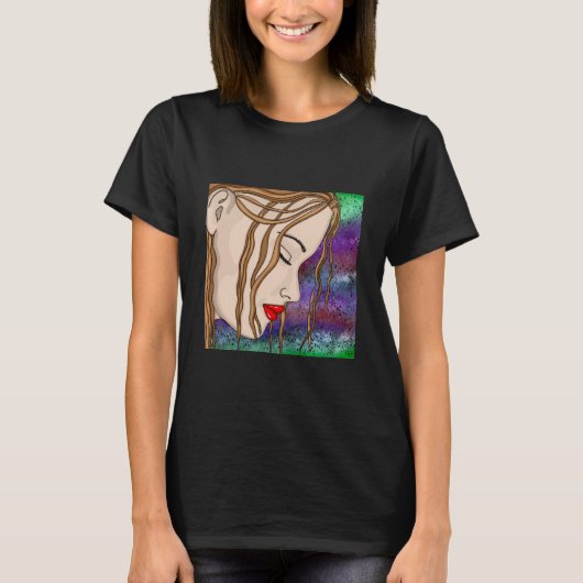 Digitale kunst | Sad Lady Deep in gedachte | Artsy T-shirt (Voorkant)