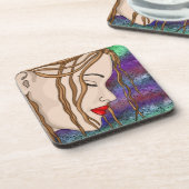 Digitale kunst | Sad Lady Deep in gedachte Bier Onderzetter (Linkerzijde)