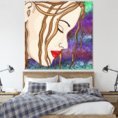 Digitale kunst | Sad Lady Deep in gedachte Canvas Afdruk (Insitu (Slaapkamer))