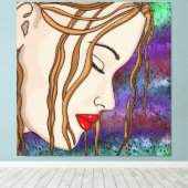 Digitale kunst | Sad Lady Deep in gedachte Canvas Afdruk (Insitu (Houten vloer))